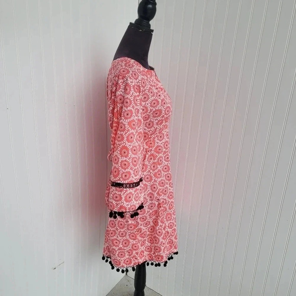 Garden Freak Rare Grow a Pear Coral Pink Black Pom Floral Dress Funky Bright L - Picture 11 of 11